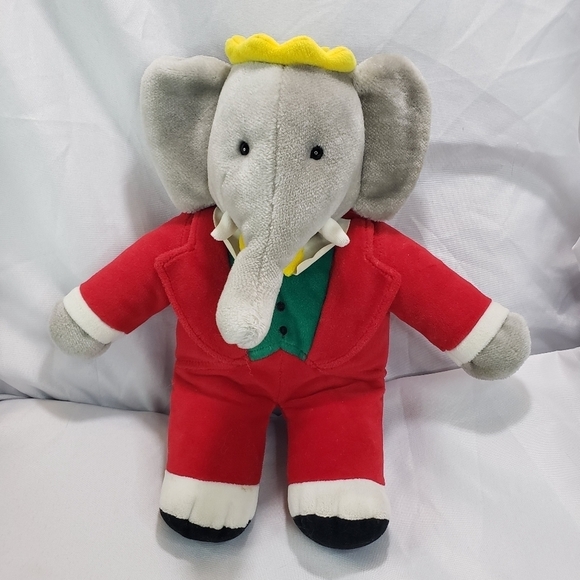 Vintage Babar Elephant King Plush Stuffed Toy Red Suit Gund 14 Inch 1988 Velour - Picture 9 of 9